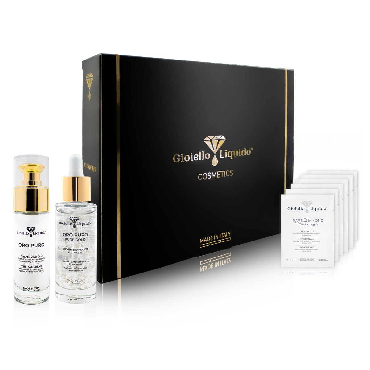 Zestaw Krem do twarzy ” Oro Puro” 30 ml & Silver stardust olejek rozświetlający “Oro Puro” 30 ml