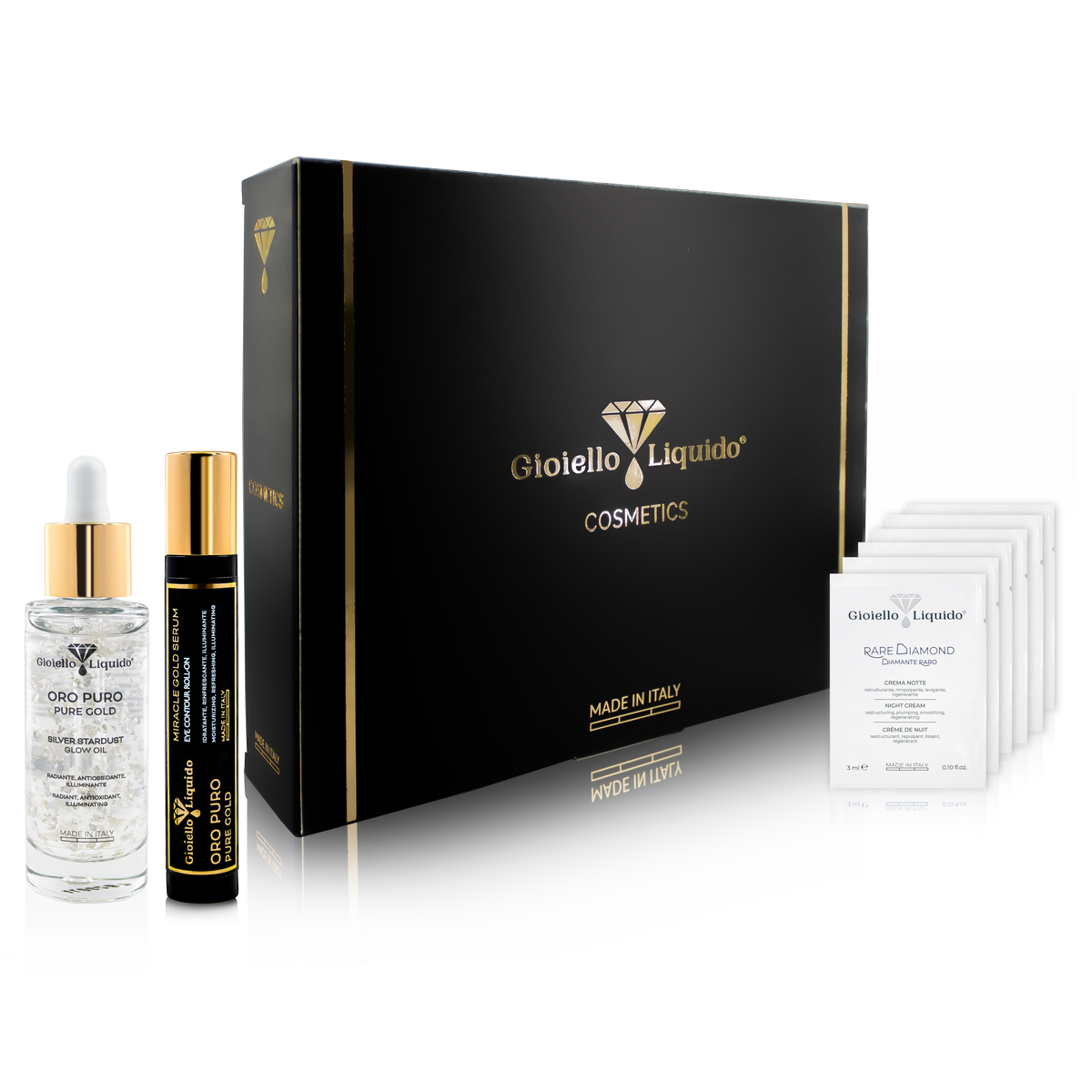 Zestaw Silver stardust olejek rozświetlający “Oro Puro”30 ml & Miracle gold serum pod oczy “Oro Puro” 15 ml